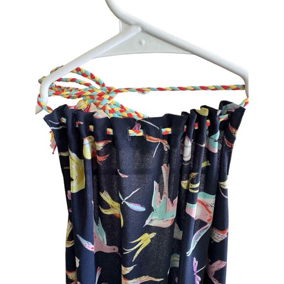 Chelsea & Violet Navy Backless Halter Maxi Dress Bird Print Draw String Closure - Picture 9 of 9